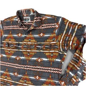 90s Cumberland Outfitters Aztec Western Flannel‎ Shirt Mens L Gray Brown VTG
